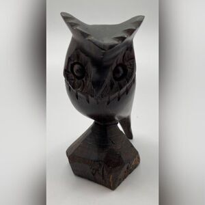 Vintage Ironwood Brown Owl Sculpture Figurine 5”